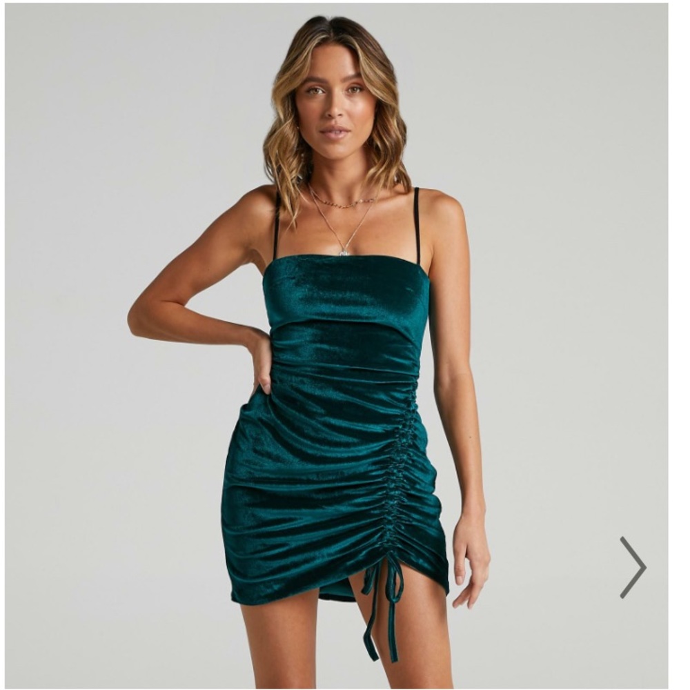 Showpo Teal Velvet Mini Dress